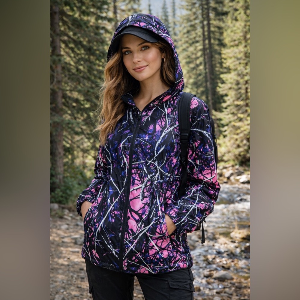 Moonshine Muddy Girl camo print windbreaker